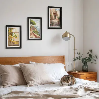 3-piece wall art set citrus fruits in the kitchen with a sea view and charming town