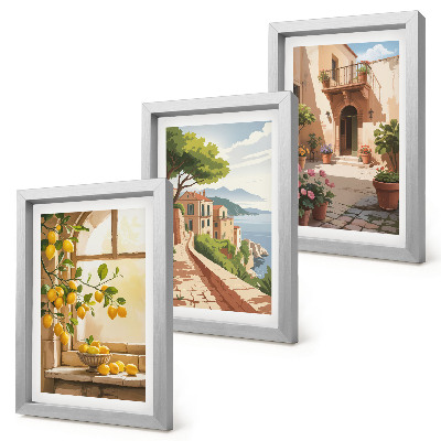 3-piece wall art set Citrus fruits in the kitchen with a view of the sea and the charming town