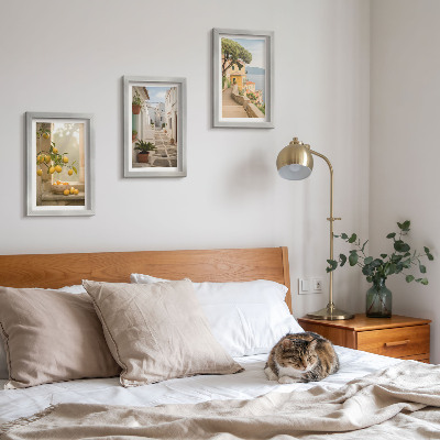 Photo frame wall Citrus tree view from the window and seaside architecture