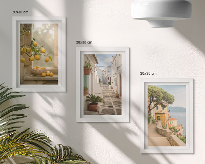 Photo frame wall Citrus tree view from the window and seaside architecture