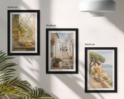 Photo frame wall Citrus tree view from the window and seaside architecture