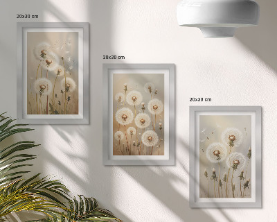 3-piece wall art set White dandelions against a background of bright colors