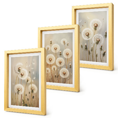 3-piece wall art set White dandelions against a background of bright colors