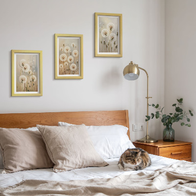 3-piece wall art set White dandelions against a background of bright colors