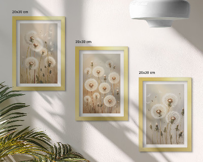 3-piece wall art set White dandelions against a background of bright colors
