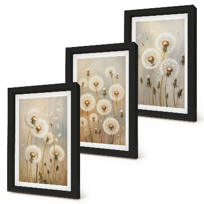 3-piece wall art set White dandelions against a background of bright colors