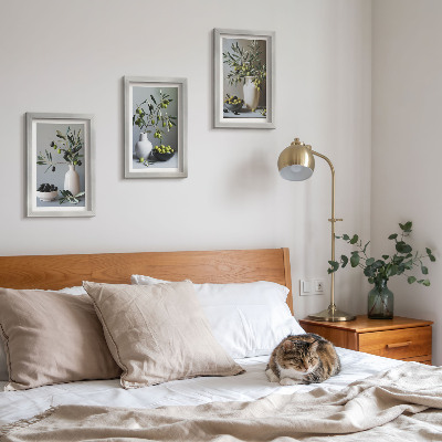 3-piece wall art set Olives in vases against a background of muted colors