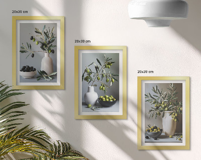 3-piece wall art set Olives in vases against a background of muted colors
