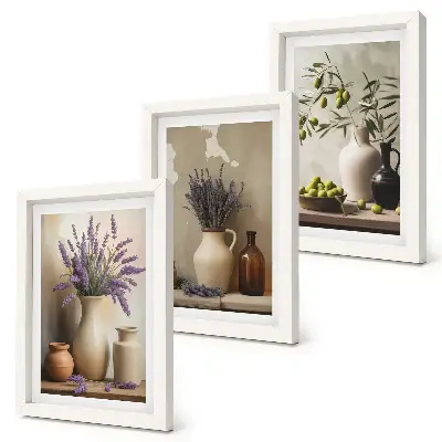 3-piece wall art set flowers in vases with olives and natural decorations