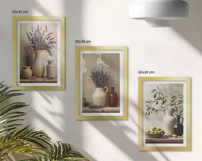 3-piece wall art set flowers in vases with olives and natural decorations