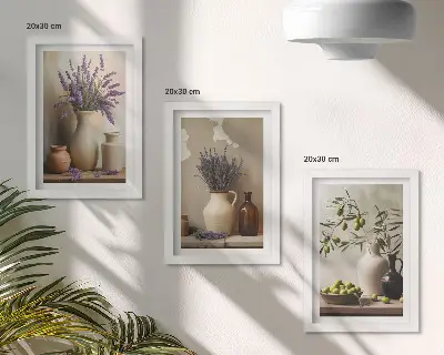 3-piece wall art set flowers in vases with olives and natural decorations