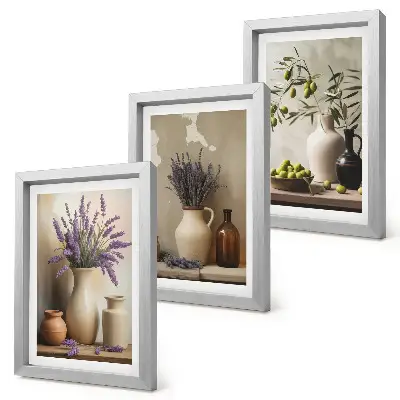3-piece wall art set flowers in vases with olives and natural decorations