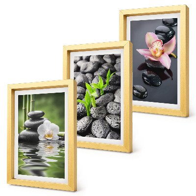 Photo frame wall A peaceful zen composition of stones and flowers on water