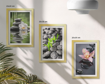 Photo frame wall A peaceful zen composition of stones and flowers on water