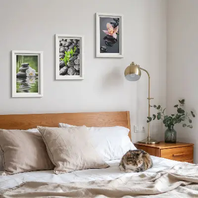 Photo frame wall peaceful zen composition of stones and flowers on water