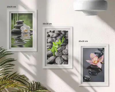 Photo frame wall peaceful zen composition of stones and flowers on water