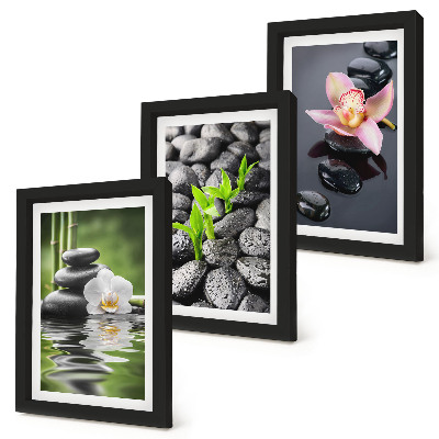 Photo frame wall A peaceful zen composition of stones and flowers on water