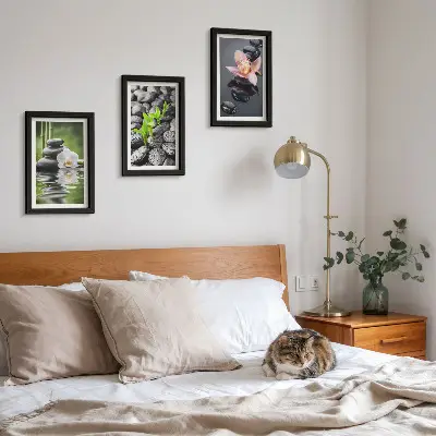 Photo frame wall peaceful zen composition of stones and flowers on water
