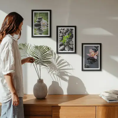 Photo frame wall peaceful zen composition of stones and flowers on water