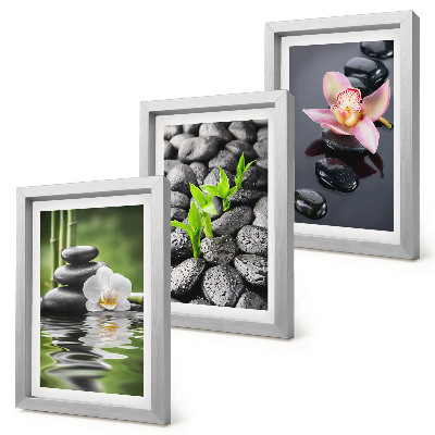 Photo frame wall A peaceful zen composition of stones and flowers on water