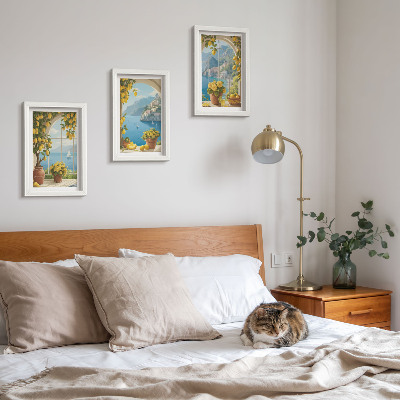 Framed triptych Seascapes with Italian lemons in the windows