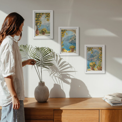 Framed triptych Seascapes with Italian lemons in the windows