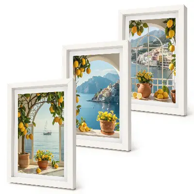 3-piece wall art set seaside town with lemons and potted flowers