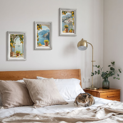 3-piece wall art set Seaside town lemons and flowers in pots
