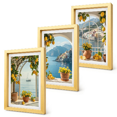 3-piece wall art set Seaside town lemons and flowers in pots