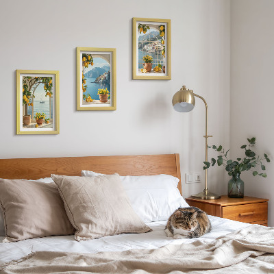 3-piece wall art set Seaside town lemons and flowers in pots