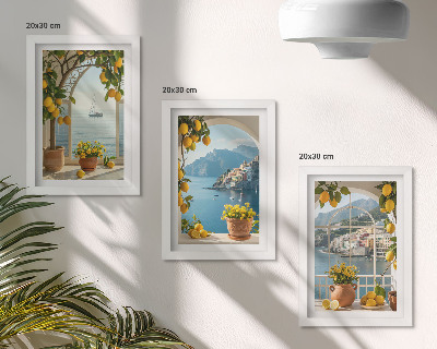 3-piece wall art set Seaside town lemons and flowers in pots