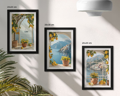 3-piece wall art set Seaside town lemons and flowers in pots