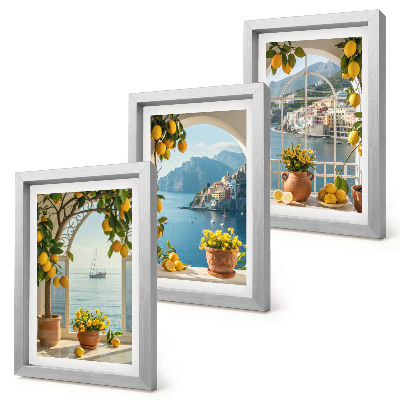 3-piece wall art set Seaside town lemons and flowers in pots
