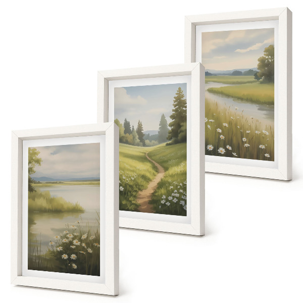 Photo frame wall Spring landscape with a river path and a meadow of flowers