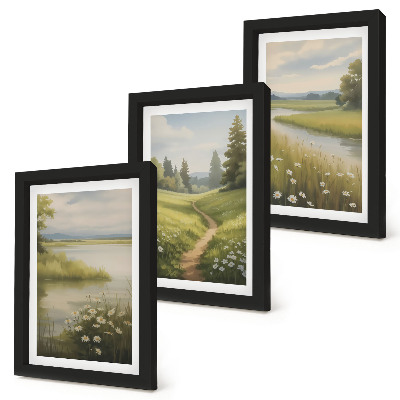 Photo frame wall Spring landscape with a river path and a meadow of flowers