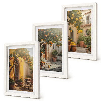 3-piece wall art set Sunny patio with citrus trees and pots