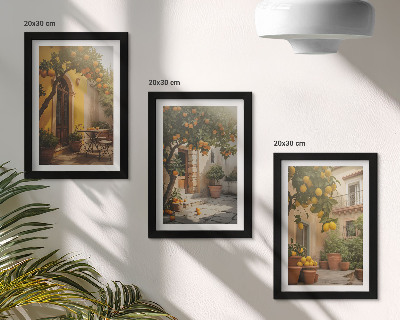 3-piece wall art set Sunny patio with citrus trees and pots