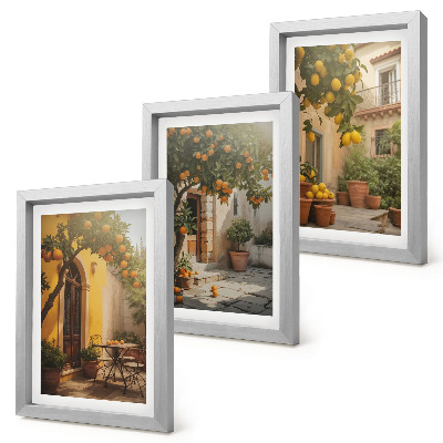 3-piece wall art set Sunny patio with citrus trees and pots