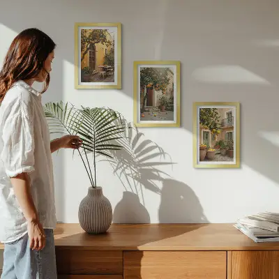 Photo frame wall with a sunny garden and citrus trees print