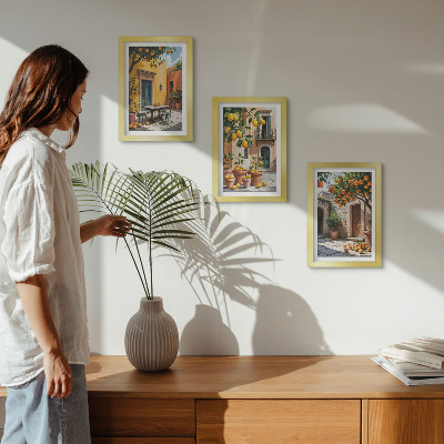 Framed triptych Citrus fruits in a sunny garden setting