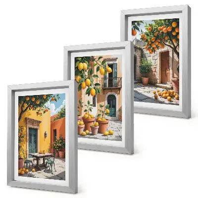 Citrus fruits in a sunny garden setting framed triptych