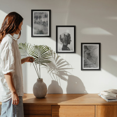 3-piece wall art set Forest in the fog portrait with trees delicate dandelion