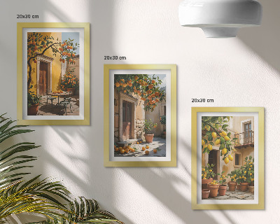 Photo frame wall Citrus fruits in a sunny courtyard with plants