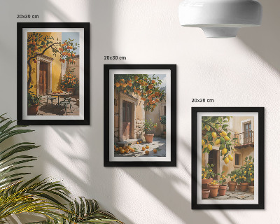 Photo frame wall Citrus fruits in a sunny courtyard with plants