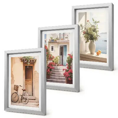 Charming seaside streets with flowers and bicycles art print framed triptych