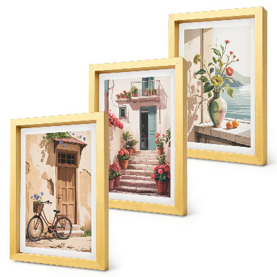 3-piece wall art set Painted streets with flowers and a bicycle
