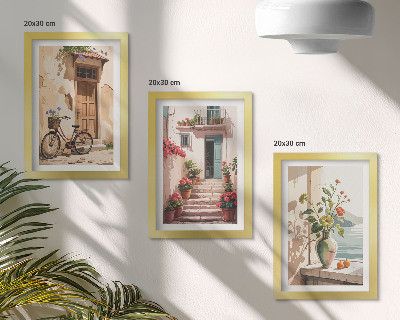 3-piece wall art set Painted streets with flowers and a bicycle
