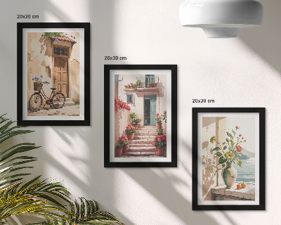 3-piece wall art set Painted streets with flowers and a bicycle