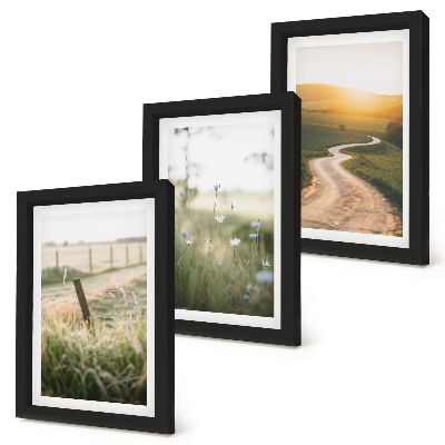 Photo frame wall Landscape with a meadow, road and sunset