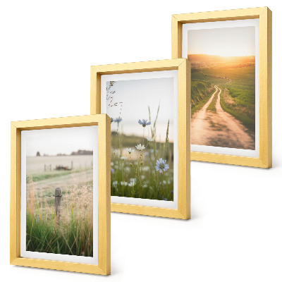 Framed triptych Nature landscapes with fields and a path in the sun